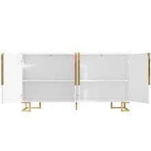White Sideboard 152 X 40 X 75 Cm Features A Unique Geometric Design And Gold Handles And Feet For An Elegant Feel. - White + MDF - View 8
