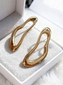 1 par de pendientes asimétricos y geométricos huecos - Pendientes geométricos de oro - Ver 4