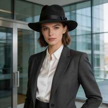 Unisex Vintage Fedora Hat, Adults Classic Wide Brim Bowknot Jazz Cap Black, Grey - 黑色 - 查看 4