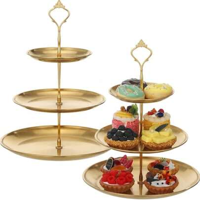 Stainless Steel 3 Tier Cupcake Stand, Tiered Trays Three Layer Cake Stand 3 Tier Serving Tray Platters For Pastry Dessert Candy Fruit Tea Party Wedding Platter (Silver)