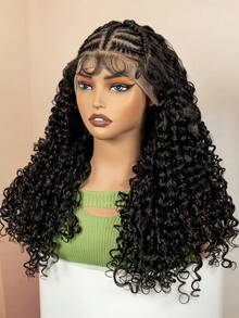 Peluca con encaje frontal ondulada de 24 pulgadas, para mujeres - Línea de cabello sintético natural rizado, encaje 13x6 previamente desbastado, fibra resistente al calor, apta para uso diario | Ondulada | Peluca con encaje frontal, peluca sintética con encaje frontal - Negro - Ver 5