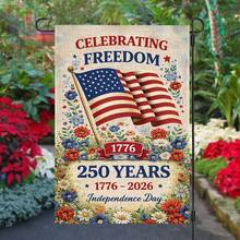 Vintage Patriotic 250th Anniversary Garden Flag, American Flag With Wildflowers Yard Banner, All-Weather Polyester 4th Of July Decor - 12*18英寸 - 查看 2