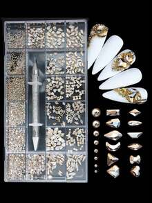 24 pezzi Set di decorazioni per unghie con strass e pinzette, include strass, fiocchi, stelle, cuori e altre forme in colori assortiti, forniture per arte di unghie stile Y2K fai-da-te per uso quotidiano e da viaggio - Rosa Baby - Visualizzare 5