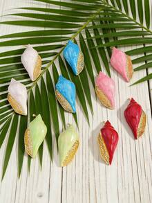 波西米亚风海螺珐琅夸张短耳环，海洋贝壳金色镶边耳环，适合夏季度假 - 彩色 - 查看 5