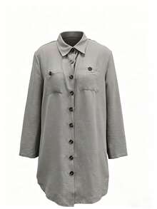 Women's Solid Color Casual Long Sleeve Button-Up Shirt Spring - Grey - View 5