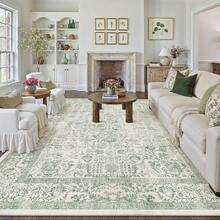Large Area Rug For Living Room 240x300cm Machine Washable Vintage Distressed Non Slip Carpet Room Decor Grey Retro Floral Accent Throw Large Rug For Office Kitchen Bedroom Dining Room - 復古 | 綠色 - 查看 2