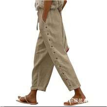 Women's Casual Button-Front Patchwork Cropped Trousers, Spring-Summer - White - View 7