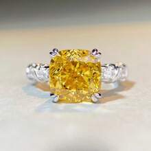 T-Brand Cross Ring With , S925 Sterling Silver Yellow Diamond Ice Flower Cut Ring For Women - Yellow Diamond - CBJZ230 - View 2