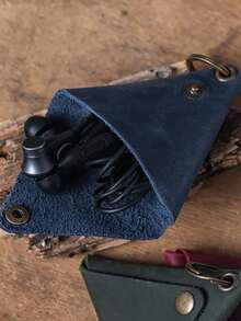 Leather Solid Color Customized Data Cable Storage And Protection Customized Text LOGO Vintage European And American Style Pouch Triangle Keychain Bag Data Cable & Bluetooth Earphone Storage Bag Suitable For Going Out Decoration Earphone Storage Coin Key Convenient To Carry Holiday Party Gift Giving Mother's Day Birthday - Multicolor - View 7