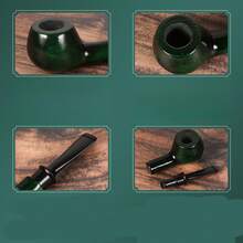 9mm Flue Solid Wood Tobacco Pipe, Vintage Handmade, Portable Detachable Filter Pipe, Gift Pipe For Men - Táo nhỏ màu xanh lá cây - Xem 3