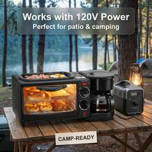 3-In-1 Breakfast Station, Toaster Oven Coffee Maker Combo With Nonstick Griddle, Compact Countertop Breakfast Maker For Small Kitchens, Dorms And Apartments - Black - View 3