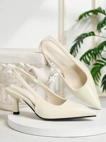 High-Quality Formal Women's Shoes, Fashionable And Elegant Nude Patent Leather High Heels With Pointed Toe, Low-Cut Open-Back Stiletto Pumps, Comfortable European And American Style Commuter Shoes, As Well As New Spring/Summer PU Leather Elegant White High Heels, Suitable For Banquets, Weddings, Dances And Dates. - White - View 5