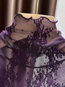 2024 New Lightweight High Neck Lace Camisole, Ruffled Mesh Undershirt For Women, Spring/Autumn Casual Vacation - Purple - View 5