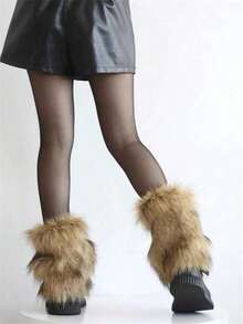Fluffy Short Boots Cover + Plush Short Leg Warmers, Autumn Winter Leg Warmer With Fox Fur, Y2K Sweet Cool Leg Sleeve For Dancing, JK & Subculture Style CK5L 7SF9 - 黑色 - 查看 3
