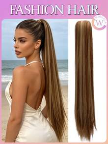 WIGGAGA 夏季时尚灵感 女士度假穿搭 情人节夏季穿搭 夏季女士合成爪夹马尾接发，中长直发，易于佩戴，自然外观，日常发饰 - 挑染金色 - 查看 3