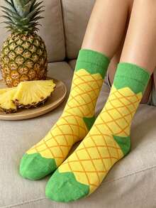 4 Pairs Women's Cartoon Mid-Calf Socks, Versatile Casual Couples Socks, Ice Cream, Watermelon, Fruit Patterns, Suitable For All Seasons, Spring/Summer - Multicolor - View 3