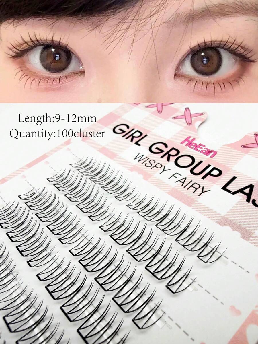 100 cụm mi giả siêu mỏng hình chữ V 3 chiều, độ dài hỗn hợp 9-12mm, mi giả tự nhiên mềm mại, dạng sợi mảnh, có thể tái sử dụng, dùng để nối mi tự làm cho trang điểm hàng ngày và dự tiệc.