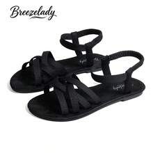 Breezelady Women's Black Elastic Crisscross Strappy Flat Sandals, Open Toe Slingback Design, Soft Faux Suede Upper, Comfortable Cushioned Insole, Minimalist Casual Style Summer Shoes For Beach, Vacation, Daily Wear, Shopping, Date & All Occasions, Lightweight Non-Slip Sole, Breathable & Flexible Footwear For Warm Weather, Perfect For Boho, Casual & Chic Outfits, Ideal For Women Seeking Comfort & Style - 黑色 - 查看 11