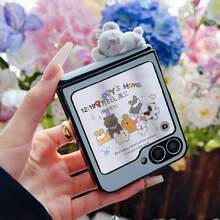 可爱蓝色磁吸轴3D考拉手机壳，兼容三星Galaxy ZFlip7 Z Flip6 ZFlip 5 Zflip6 Zflip5，防震后盖 - 藍 - 查看 2