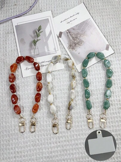 Fashion Irregular Imitation Jade Acrylic Phone Chain Handmade Beaded Phone Charm