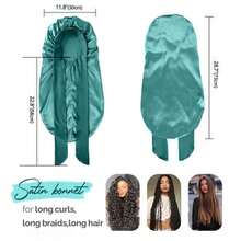 Double Layer Long Satin Bonnet For Sleeping Reversible Silk Bonnet For Long Hair Women Sleeping Cap With Tie Band Comfortable Soft Protect Your Hair 2026 New - 湖藍 - 查看 2