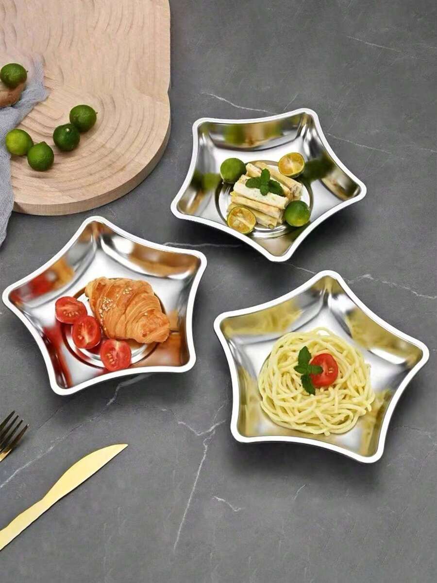 1 chiếc đĩa ăn bằng thép không gỉ 304 kiểu dáng sáng tạo, đĩa phục vụ hình ngôi sao dùng trong gia đình. - Bạc - Xem 1