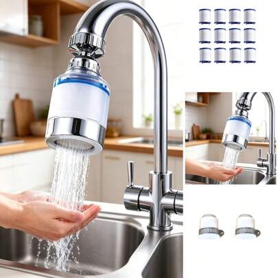 Multi-Layer Composite Water Filter For Faucet, Universal Quick-Install Water Purifier, Removes Chlorine, Rust, Mud, Suspended Solids, High Flow Rate, Water-Saving Anti-Splash, Visible Filter Cartridge, Fits Various Faucets, Long-Lasting Filter, Easy Installation Without Tools, 360-Degree Swivel Spout