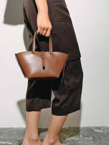 Bolso de mano tipo cesta mini, bolso de hombro/bandolera versátil, elegante y sencillo, adecuado para ir al trabajo, ir de compras, citas y salidas casuales - Marrón - Ver 6