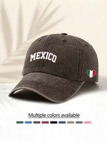 1pc Fashionable Casual Versatile Washed Baseball Cap, With "Mexico" Text On Front And National Flag Pattern On Side, Stylish Accessory, Suitable For All Seasons, Great Gift For Family And Friends,Beach,Holiday - Washed Cap - View 20