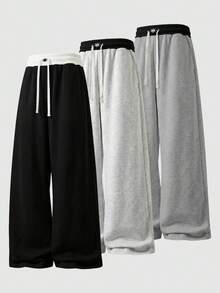 Men's; 1pc Loose Fashion Sports Pants, Belt-Out Colorblock Design. Unisex Wide Leg Pants Casual Minimalist, Waist Drawstring, Large Pockets, Suitable For Watching World Cup, Daily Walking, Work, Travel, Etc. Perfect Gift For Father On Father's Day, July 4th Celebration - Black - View 1