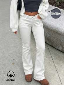 MYOURSA Petite Low-Rise Y2K Style Flare Jeans Casual White - White - View 3