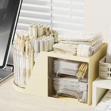 2-Drawer Rotating Desktop Organizer, Pen Holder, Desktop Organizer And Storage Rack With 4 Compartments + Drawers, For Office, Home, And Art Supplies - Multicolor - View 8