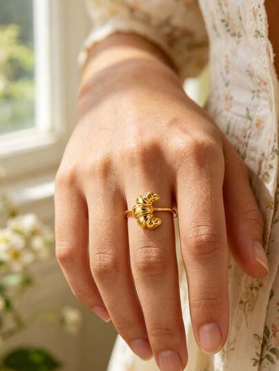 1 chiếc nhẫn hình croissant thời trang cho nữ, chất liệu thép không gỉ mạ vàng, kiểu dáng hình học, thích hợp làm quà tặng trang sức mùa hè, du lịch, dự tiệc.