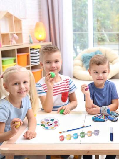 1 Set Children's Colorful Painted Luminous Stone DIY Hand-Painted Graffiti Creative Drawing Toy Gift, Suitable For Daily Play, Parent-Child Interaction