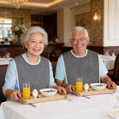 2pcs/Set Bibs In Multiple Colors - Red Elegant Style, Blue Calm Style, Gray Natural Style, Various Colors Available, For Elderly Dining, Adult Dining, Baby Feeding, Etc.