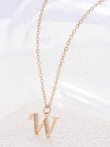 1件简约铜质字母吊坠项链，镶嵌水钻，适合女孩日常佩戴 - 彩色 - 查看 12