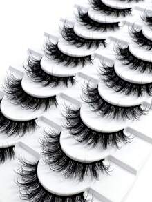 10对8-14毫米交叉假睫毛，5对5D浓密假睫毛，自然DD卷翘蓬松猫眼假睫毛，仿貂毛假睫毛，蓬松卡通风格假睫毛，化妆工具，条状假睫毛，睫毛，假睫毛 - 黑色 - 查看 6