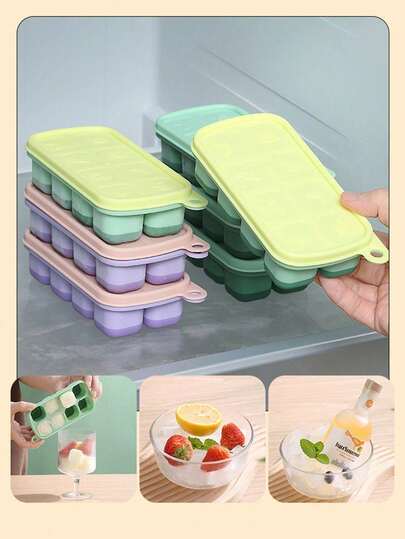 1pc Tray Set, Flexible Silicone Mold With Removable Lid, Reusable Trays For Whiskey, Food, Stackable Fridge Tray With Detachable Cover, Easy Release Plastic And Silicone Molds For Cocktails, Coffee, Silicone Tray With Lid, Home Ice Storage Box. DIY Fridge Mold, Stackable, Easy Release