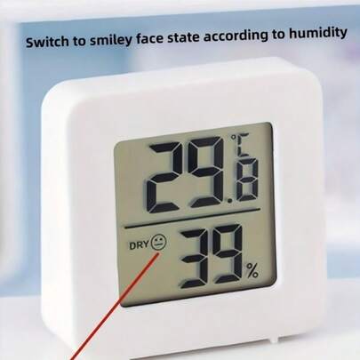 Mini Digital Thermometer Hygrometer, Temperature Switch, Electronic Display Screen, Battery Powered (Button Cell), Plastic Material, Suitable For Indoor And Outdoor, No Plug-In Required, Non-Rechargeable Battery