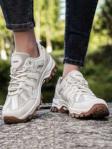 Scarpe da trekking da donna in rete per montagna, scarpe da arrampicata all'aperto, scarpe da passeggio casual, scarpe da allenamento, con lacci multicolore - Beige - Visualizzare 6