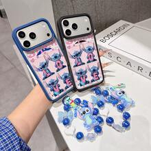 Disney Lilo & Stitch Phone Case With Beaded Chain, Cute "LOVE" Stitch 4-Grid Cartoon Print, Shockproof Clear Soft Case With Stitch Plush Doll Wrist Strap, Disney Love Heart Phone Cover For IPhone 17, 16, 15, 14, 13, 12, And 11 Pro Models. Made Of Durable TPU With Shockproof Protection. A Fun Gift For Family, Friends, Birthdays, Holidays, And Special Occasions. - Pink - View 3