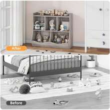 Organizador de juguetes y estantería de libros – Librero de madera con 5 cubos para almacenamiento múltiple. Ideal para guardería, dormitorio, colegio y pasillo. - Gris - Ver 6