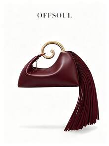 Bolso de embrague metálico retro para mujer, estilo europeo y americano para fiesta de noche y banquete, bolso de mano de alta gama con borlas y forma irregular - Burdeos - Ver 6