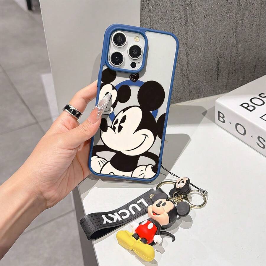 This Disney Mickey Mouse Pattern Lanyard Phone Case Features A Strong Magnetic Closure And Full Coverage Of Acrylic And TPU Material. It's Shockproof, Lightweight, And Suitable For IPhone17/16/11/13/15/15 Plus/15 Pro/15 Pro Max/12/14 Pro Max/11 Pro Max/12 Pro/12 Pro Max/13. It's A Popular Birthday Gift, Business Gift, Durable, Stain-Resistant, And Fingerprint-Resistant New Phone Case For Men And Women. It Also Includes A Mickey Mouse Phone Case And Mickey Mouse Doll Bracelet. Compatible With SamsungGalaxy S20, S21, S22, S23, And S24 Series. It's The Perfect Gift For Friends And Family. This Stylish Phone Case Is Fun, Lightweight, And Durable. IPhone17 Pro Max Phone Case, Minnie Phone Case. - Màu xanh lam - Xem 1