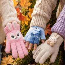 Children's Plush Bunny Gloves For Girls And Boys – Super Soft And Warm For Winter - WD-0032 cinza c/ laço - 查看 6