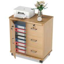 Archivero Organizador Mueble para Impresora Archivador Doméstico con Cerraduras Ruedas y Estantes de Almacenamiento Abiertos Archivador de 3 Cajones para Hogar Oficina Estudio - como en la foto - Ver 2