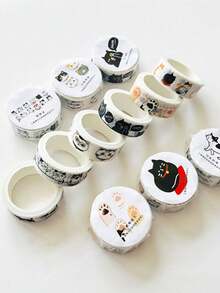 5米可爱猫咪图案撕拉胶带，15毫米 x 5米黑白猫咪设计DIY贴纸，办公用品 - 多色 - 查看 10