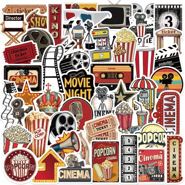 50pcs Retro Movie Stickers, Cartoon Y2K Stickers, Fun Stickers, Aesthetic Stickers, Art Stickers, Cool Stickers, Waterproof Vinyl Stickers, Suitable For Laptop, Phone, Car, Skateboard, Water Bottle, Scrapbook, Computer, Diary