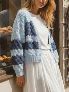 Women's New Long-Sleeve Loose Knit Cardigan For Spring  Autumn - Also Suitable For Winter  Fall Wear - Azul - Ver 6