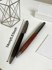 1pc Premium Wooden Ball-Point Pen, Natural Wood Color Ballpoint Pen And Rollerball Pen - An Ideal Gift For Men, Husbands And Fathers On Birthdays. A Business Office Gift Item, Comes With 0.5mm Black Refill, Suitable For Office, Business Occasions, Back To School Season, Daily Office Supplies And Gift Giving - Metal Pen - View 3